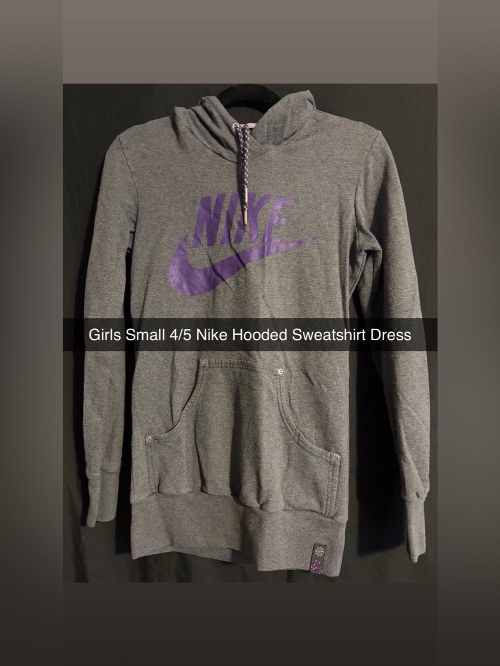 Nike Gray Hooded Sweatshirt Dress with Purple Logo